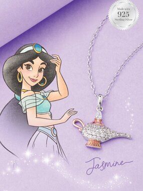 Disney Princess Jasmine Genie Lamp Necklace, 925 Sterling Silver